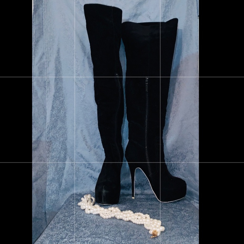 Suede Almond Toe Stiletto Platform Boots